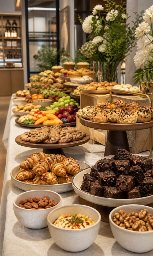 Finished bakery grazing table ready before guests arrive